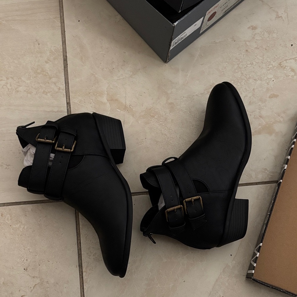 Wild Diva Black Ankle Booties with Double Buckle